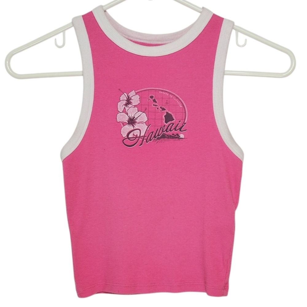 2480 * Hollister Hawaii Floral Ringer Crop Tank Top Pink Size XS Vintage Y2K